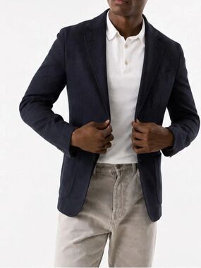 Eleventy Soft Jacket Navy Houndstooth Cotton Wool Sport Coat Blazer Sz 48 Italy